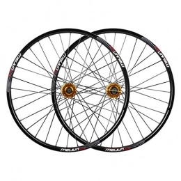 CWYP-MS Mountain Bike Wheel MTB Bicycle Wheel Set 26 Inch Mountain Bike Double Wall Rims Disc Brake Hub QR For 7 / 8 / 9 / 10 Speed Cassette 32 Spoke (Color : Gold hub)