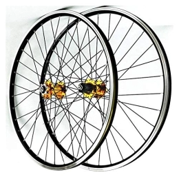 KANGXYSQ Spares MTB Bicycle Wheelset 26" For Mountain Bike Wheels Double Wall Alloy Rim Disc / V Brake 7-11 Speed Ultralight Hub QR 32H Sealed Bearing (Color : Gold hub)