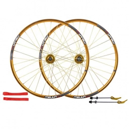 HWL Mountain Bike Wheel MTB Bike Wheelset 26, Mountain Bike Disc Brake Quick Release Cycling Hub Sealed Bearing Black 32 Hole 7 / 8 / 9 / 10 Speed (Color : Gold)