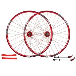 HWL Mountain Bike Wheel MTB Bike Wheelset Cycling Wheels, 26 Inch Double Wall Quick Release Disc Brake Hybrid / Mountain Rim 32 Hole 8 9 10 11 Speed (Color : Red)