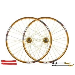 SHKJ Spares MTB Wheelset 26Inch Bicycle Cycling Rim Mountain Bike Wheel 32H Disc Rim Brake 7 8 9 Speed QR Cassette Hubs Sealed Bearing Hub (Color : Gold, Size : 26 inch)