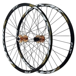 MYKINY Spares MYKINY Mountain Bike Wheels, Front 2 Rear 5 Bearings Double Wall Alloy Rims Quick Release For 7-12 Speed Cassette 32 Spokes Disc Wheels Wheel (Color : Gold, Size : 26inch)