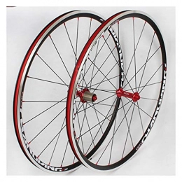 MZPWJD Mountain Bike Wheel MZPWJD 25mm Road Bike Wheelset 700C Alloy Double Wall Rim 7 Palin QR Bicycle Wheel V / C Brake 8-11 Speed Cassette Flywheel 1800g (Color : Red Hub)