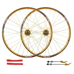 MZPWJD Spares MZPWJD MTB Bike Wheelset 26 Inch Disc Brake Cycling Wheels Double Wall Alloy Rim QR For Cassette Hub Bicycle 7-10 Speed 32H (Color : Gold)