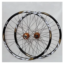PHOCCO Spares PHOCCO MTB Wheelset 26 / 27.5 / 29'' Disc Brake Mountain Bike Wheel Double Layer Alloy Rim Sealed Bearing QR 32H Hub For 7 / 8 / 9 / 10 / 11 Speed Cassette (Color : Gold, Size : 26in)