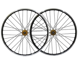 QHYRZE Mountain Bike Wheel QHYRZE Bicycle Wheelset Rim 26" Mountain Bike V / Disc Brake Wheelset MTB Quick Release Wheels Hub 32H For 7 8 9 10 Speed Cassette 2163g (Color : Gold, Size : 26'')