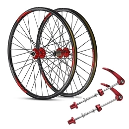 QHYRZE Mountain Bike Wheel QHYRZE Mountain Bike Wheelset 26" Disc Brake Rim QR Quick Release Wheels Bicycle MTB Wheelset 32H Hub For 7 8 9 10 11 Speed Cassette 1998g (Color : Red, Size : 26'')