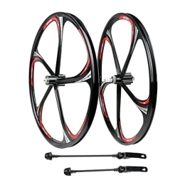 QHYRZE Mountain Bike Wheel QHYRZE Mountain Bike Wheelset 26'' Rim Disc Brake Magnesium Alloy Integrated Wheels Quick Release Hub For 7 / 8 / 9s Rotary Flywheel Bicycle Wheelset 3011g (Color : Black Red 26'')