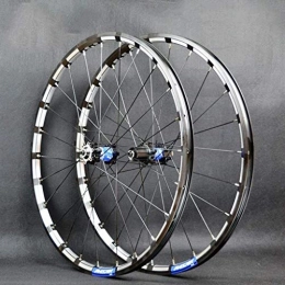 MIAO Mountain Bike Wheel Quick Release Mountain Bike Wheelset 24-Hole Disc Brake with 4 Straight Pull Bearings 26" / 27.5" 3-Sided CNC Aluminum Rim Black + Blue Hub Drum (One Pair of Wheels)