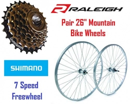 RALEIGH TRU BUILD WHEELS Spares RALEIGH TRU BUILD 26" Alloy Front & Rear Mountain Bike Wheel Set- Nutted - Silver - Including 7 Speed Shimano Freewheel RGR810 / RGH810
