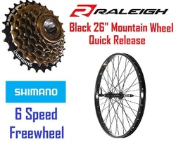 RALEIGH TRU BUILD WHEELS Mountain Bike Wheel RALEIGH TRU BUILD 26" Alloy Rear Mountain Bike Wheel - Quick Release - BLACK - RGR816 & 6 Speed Shimano Freewheel