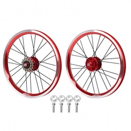 Rosvola Spares Rosvola Cycling Wheelset, 16in 305 6 Nail Disc Brake Lightweight Portable Folding Bike Wheelset, for V Brake Mountain Bike(red)
