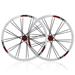 RUJIXU Spares RUJIXU MTB Bike Wheelset 26inch Bicycle Rim Disc Brake Quick Release Double Wall Rims hub for 6-7-8-9 Speed Cassette Freewheels Mountain Cycling Wheels 2348g (Color : White red hub, Size : 26in)