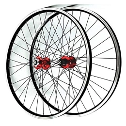 SN Mountain Bike Wheel SN MTB Bicycle Wheelset 26" For Mountain Bike Wheels Double Wall Alloy Rim Disc / V Brake 7-11 Speed Ultralight Hub QR 32H Sealed Bearing (Color : Red hub)