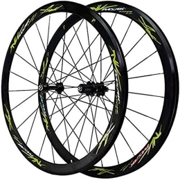 CAISYE Spares Super Light Carbon Wheels 700C MTB Bike Wheelset, Double Wall Rim Mountain Cycling Hub Hybrid / Mountain Quick Release 24 Hole 8 / 9 / 10 / 11 Speed, for Mountain Bicycle, Green