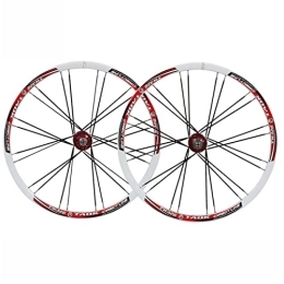 TANGIST Spares TANGIST 26" Mountain Bike Wheelsets MTB Wheels Aluminum Alloy Rim Quick Release Disc Brakes fit 8-11 Speed Cassette Bicycle Wheelset 24H Low-Resistant Flat Spokes Bike Wheel (Color : White-red)