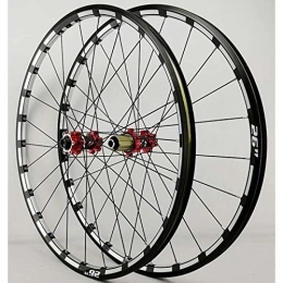 SN Mountain Bike Wheel Thru Axle Wheelset 26 / 27.5 Inch Bike Wheel Set Mountain 4 Palin Disc Brake Double Wall Alloy Rim CNC Front Rear for 7 / 8 / 9 / 10 / 11 / 12 Speed (Color : Red Hub, Size : 26inch)