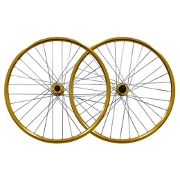 TYXTYX Spares TYXTYX 26 Inch Bike Front Rear Wheel MTB Wheelset Double Wall Aluminum Alloy Disc Brake Cycling Bicycle 32 Hole Rim 7 / 8 / 9 Speed (Color : Gold)