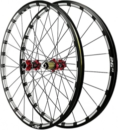 UPPVTE Mountain Bike Wheel UPPVTE 26 / 27.5 in Double Wall Aluminum Alloy Mountain Bike Rim Disc Brake Front Rear Wheelset Thru Axle Wheel 24 Holes 7-12 Speed Wheel (Color : Red, Size : 26inch)