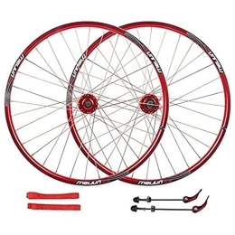 UPPVTE Mountain Bike Wheel UPPVTE 26 Inch MTB Bike Wheelset, 32H Disc Brake Cycling Wheels Double Wall Alloy Rim QR for Cassette Hub Bicycle 7-10 Speed Wheel (Color : Red)