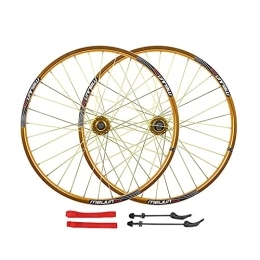 UPPVTE Spares UPPVTE 26 Inch MTB Cycling Wheels Mountain Bike Wheelset, Alloy Double Wall Rim Disc Brake Sealed Bearings Compatible 7-10 Speed Wheel (Color : Gold, Size : 26inch)