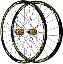 UPPVTE Spares UPPVTE 700C Road Bike Wheelset MTB Rim Quick Release Double Walled Aluminum Alloy Disc Brake Front Rear Wheels for 7 8 9 10 11 Speed Wheel (Color : Gold, Size : 700C)