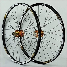 UPPVTE Mountain Bike Wheel UPPVTE Bicycle Wheel Set, 32H Aluminum Alloy MTB Front Rear Wheel Double Wall Cassette Quick Release Disc Brake 7 / 8 / 9 / 10 / 11 Speed Wheel (Color : Gold, Size : 26inch)