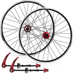 UPPVTE Spares UPPVTE Mountain Bike Wheelset 26In, Alloy Sealed Bearing Bicycle Wheel 32H Rim V / disc Brake Dual-Purpose Wheelset 7 / 8 / 9 / 10 Speed Cassette Wheel (Color : Red hub, Size : 26inch)