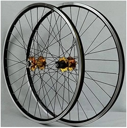 UPPVTE Spares UPPVTE MTB Bike Wheelset Front Rear Mountain Cycling Wheels Double Wall Aluminum Alloy Disc / V-Brake 32 Hole Rim 7 / 8 / 9 / 10 Cassette Wheels Wheel (Color : Yellow, Size : 27.5inch)