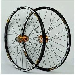 UPVPTK Mountain Bike Wheel UPVPTK 26 / 27.5 / 29 Inch Bike Wheel Set, Double Wall Rims Cassette Flywheel Sealed Bearing Disc Brake QR 7-11 Speed Mountain Cycling Wheels Wheel (Color : Gold, Size : 26inch)