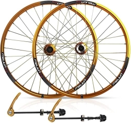 UPVPTK Spares UPVPTK Cycling Bicycle Wheel 26 Inch, Disc Brake Double Wall Rims QR Ball Bearing for Cassette Hub 7 8 9 10 Speed MTB Bike Wheelset Wheel (Color : Gold, Size : 26inch)