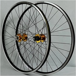 UPVPTK Mountain Bike Wheel UPVPTK Mountain Bike Wheelset 26 / 27.5 / 29In, Double Walled Aluminum Alloy MTB Rim Fast Release V / Disc Brake 32H 7-11 Speed Front Rear Wheels Wheel (Color : Gold, Size : 27.5INCH)