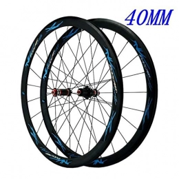 HWL Spares V-Brake Road Bike Wheelset, 700C Carbon Fiber Racing Bicycle 40MM Cycling Wheels Hybrid / Mountain 24 Hole 7 / 8 / 9 / 10 / 11 Speed (Color : Blue, Size : 700C)