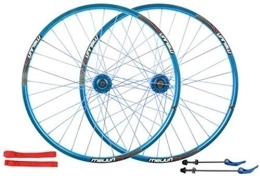 WYJW Spares Wheels 26 In Bicycle Wheelset, 32H double-walled aluminum alloy bicycle wheels disc brake mountain bike wheel set quick release American valve 7 / 8 / 9 / 10 speed (Color:Blue)