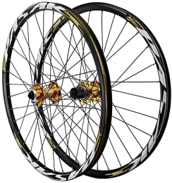 SJHFG Mountain Bike Wheel Wheelset 24" Mountain Bike Wheelset, Disc Brake Quick Release BMX MTB Rim Folding Bicycle Wheels 32H for 7 / 8 / 9 / 10 / 11 / 12 Speed Cassette road Wheel (Color : Gold, Size : 24'')