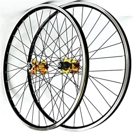 SJHFG Spares Wheelset 26 27.5 29" MTB Bicycle Wheelset, Bike Wheels Double Wall Alloy Rim Disc / V Brake 7-11 Speed Ultralight Hub QR 32H Sealed Bearing road Wheel (Color : Gold Hub, Size : 26inch)