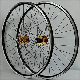 SJHFG Mountain Bike Wheel Wheelset 26Inch MTB Wheelset, Aluminum Alloy QR Double Wall Disc / V-Brake Cycling Bicycle Wheels 32 Hole Rim 7 / 8 / 9 / 10 / 11 Speed Cassette road Wheel (Color : Yellow Hub, Size : 26inch)