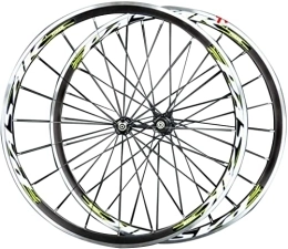 SJHFG Spares Wheelset 700C MTB Bicycle Wheelset, Double Wall Rim 4 Peilin Bearing C Brake V Brake Cycling Hub Aluminum alloy 7-11speed Bicycle Wheel road Wheel (Color : Green, Size : 700C)