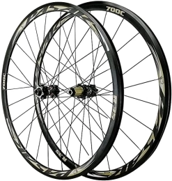 SJHFG Spares Wheelset 700C Road Bicycle Wheelset, Double Wall MTB Rim 29inch Disc Brake V Brake 7 / 8 / 9 / 10 / 11 / 12 Speed Flywheel Bike Wheel Set road Wheel (Color : Titanium Glod, Size : 700C)