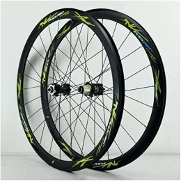 SJHFG Spares Wheelset MTB Bicycle Wheelset, Double-Walled V-Brake Road Bike 700C 40MM Wheel Driving Steering Brake 24 Hole 7 / 8 / 9 / 10 / 11 Speed road Wheel (Color : Green, Size : 700C)