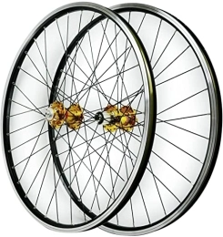 SJHFG Mountain Bike Wheel Wheelset MTB Bike Wheel 26 27.5 29In, Disc / V Brake Double Wall Alloy Rims Bicycle Wheelset QR 9mm 6 Pawls 7-11 Speed Cassette 24H road Wheel (Color : Gold Hubs, Size : 27.5inch)