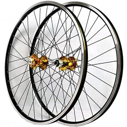 XCZZYC Mountain Bike Wheel XCZZYC 26 Inch MTB Bike Wheelset Bicycle Wheel Double Wall Alloy Rim Sealed Bearing Disc / V Brake QR 7 / 8 / 9 / 10 / 11 Speed Cassette (Color : Yellow hub)