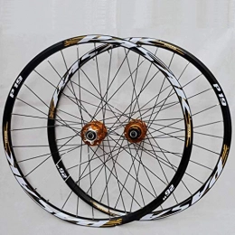XCZZYC Mountain Bike Wheel XCZZYC MTB Bike Wheelset 26 / 27.5 / 29 Inch Quick Release Bicycle Front & Rear Wheel Disc Brake Cycling Wheels Double Wall Rims 32 Hole 7-11 Speed Cassette (Color : Gold, Size : 26inch)