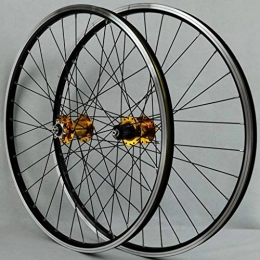 Xiami Mountain Bike Wheel Xiami 26" Mountain Bike Wheel Set Aluminum Alloy Rim 7-11 Speed 32 Holes Front 2 Rear 4 Bearing Disc Brake Hub Cassette flywheel Quick Release (A Pair Of Wheels) (Color : Yellow, Size : 26")