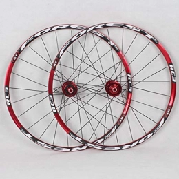 Xiami Spares Xiami Mountain Bike Wheel Set 120 Sounds Ultralight 5 Bearing 26" / 27.5" Bicycle Disc Brake Quick Release Red Hub+Red Rim+Black Spokes+White Pattern(Front Wheel+Rear Wheel) (Size : 26")