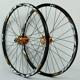 Xiami Mountain Bike Wheel Xiami Mountain Bike Wheel Set 26 / 27.5 / 29 Inch Disc Brake Aluminum Alloy Rim 32H Quick Release Cassette Freewheel NOVATEC Gold Hub+Gold Lable(Front Wheel+Rear Wheel) (Size : 26")