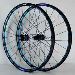 Xiami Mountain Bike Wheel Xiami Mountain Bike Wheel Set 26 / 27.5 Inch 4 Bearing Hub 7-12 Speed Disc Brake 3-sides CNC Color Aluminum Alloy Rim 24H Quick Release Blue Rim+Black Blue Hub(A Pair Wheels) (Size : 26")
