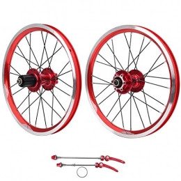 XINMYD Spares XINMYD Bike Wheelset Folding, Mountain Bike Wheelset 16in 305 Disc Brake 11 Speed 6 Nail Bearing Compatible for V brake(red)