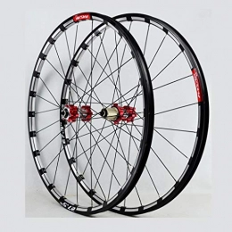 Yuanfang Spares Yuanfang Quick Release Mountain Bike Wheel Set Straight-pull 24-hole 4 Bearing Disc Brake 26" / 27.5" 3-sides CNC Aluminum Rim Red Carbon Hub Drum(A Pair Wheels) (Size : 27.5")
