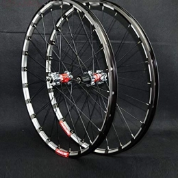 Yuanfang Spares Yuanfang Quick Release Mountain Bike Wheel Set Straight-pull 24-hole 4 Bearing Disc Brake 26" / 27.5" 3-sides CNC Aluminum Rim Titanium+Red Hub drum(A Pair Wheels) (Size : 26")